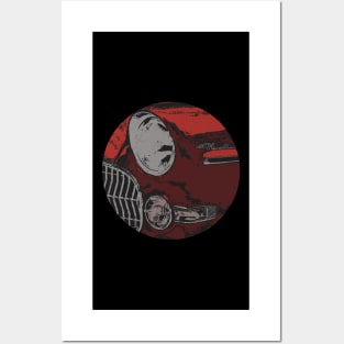 Retro Red Car Bumper And Headlights  - in a circle Posters and Art